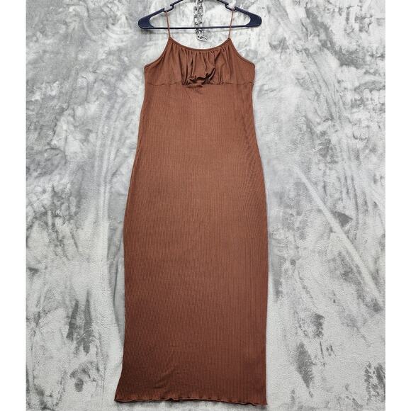 Ultra Flirt Dresses & Skirts - Ultra Flirt Dress Womens L Brown Ribbed Milkmaid Spaghetti Strap Bodycon Maxi